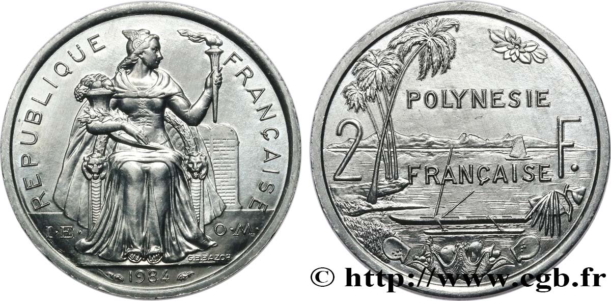 FRENCH POLYNESIA 2 Francs I.E.O.M 1984 Paris MS 