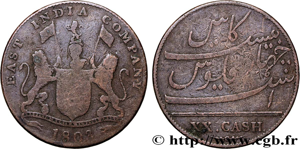 ISLA DE FRANCIA (MAURICIO) XX (20) Cash East India Company 1803 Madras BC 