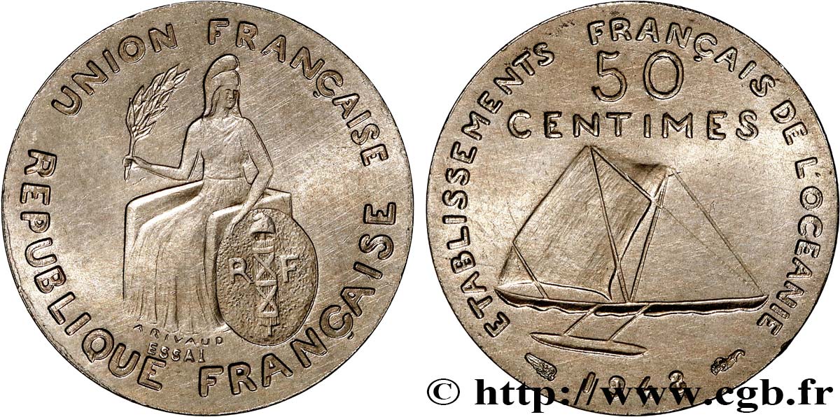 POLYNÉSIE FRANÇAISE - Océanie française Essai 50 centimes sans listel 1948 Paris SPL 