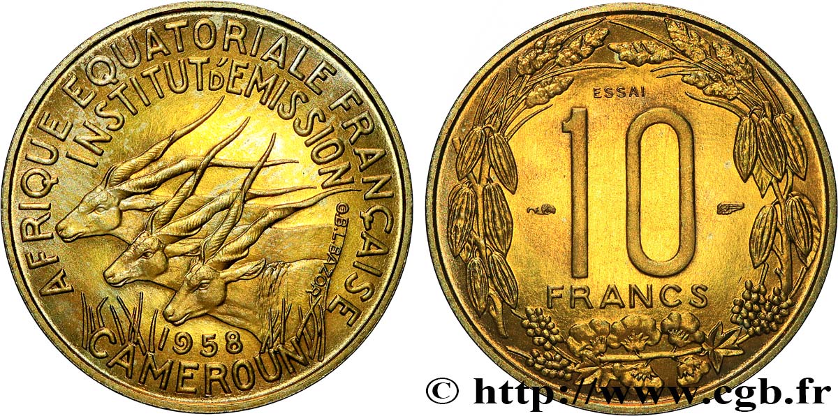 AFRIQUE ÉQUATORIALE FRANÇAISE - CAMEROUN Essai de 10 Francs 1958 Paris SPL 