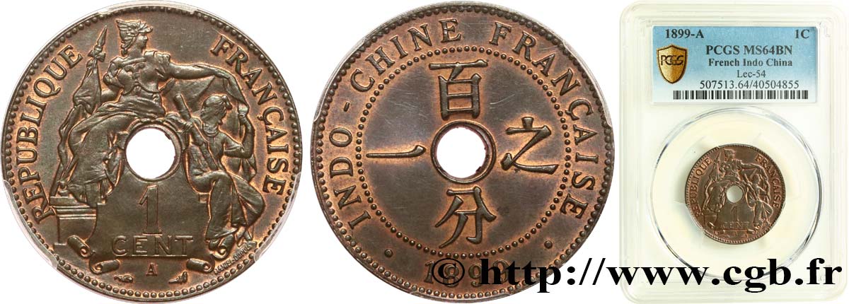 FRANZÖSISCHE-INDOCHINA 1 Centième 1899 Paris fST64 PCGS