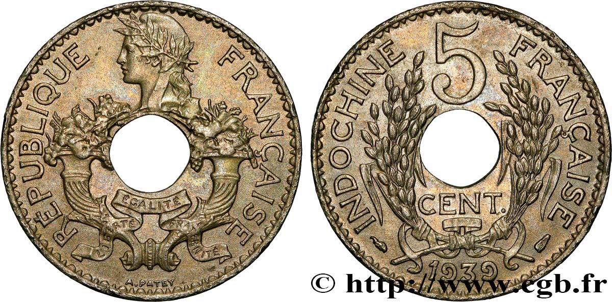 INDOCHINA 5 Centièmes 1939 Paris EBC 