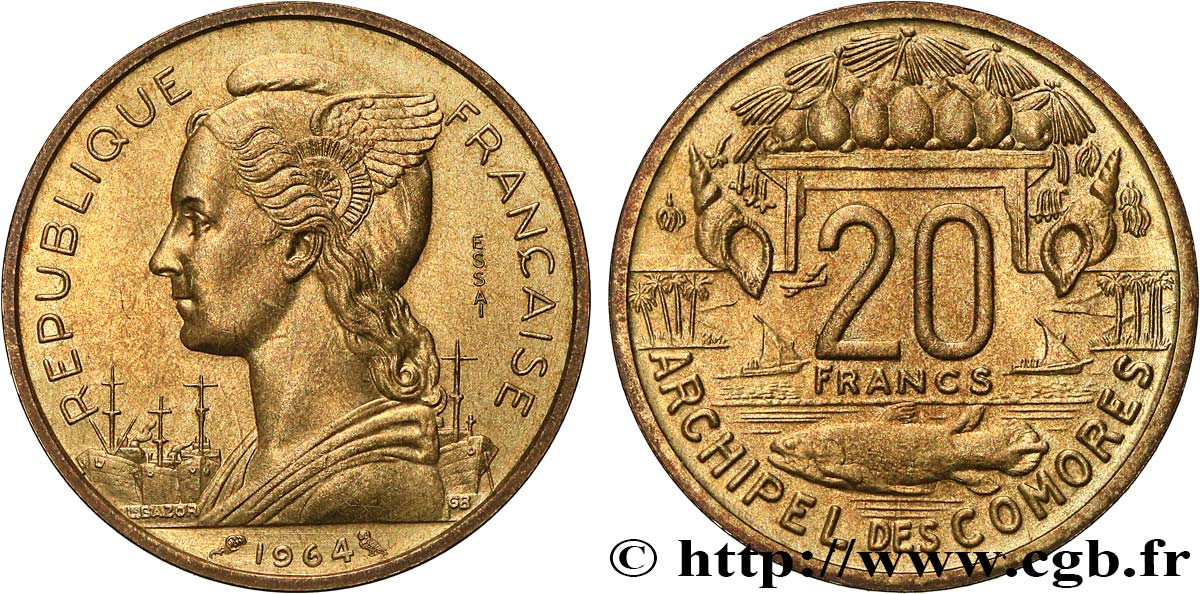 COMORAS  Essai de 20 Francs 1964 Paris EBC 