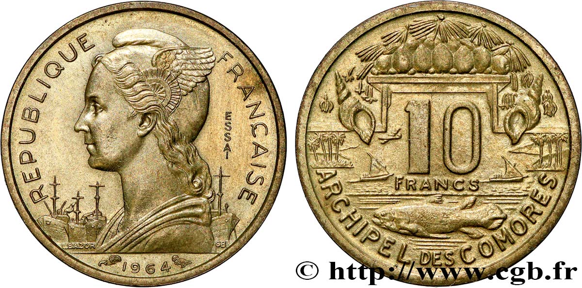 COMORAS  Essai de 10 Francs 1964 Paris SC 