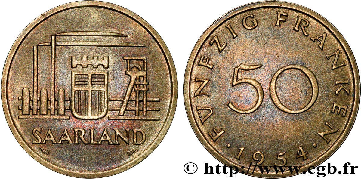 SAARLAND 50 Franken 1954 Paris SPL 