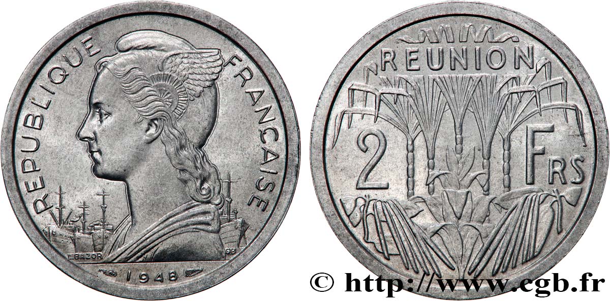 ISOLA RIUNIONE 2 Francs 1948 Paris MS 