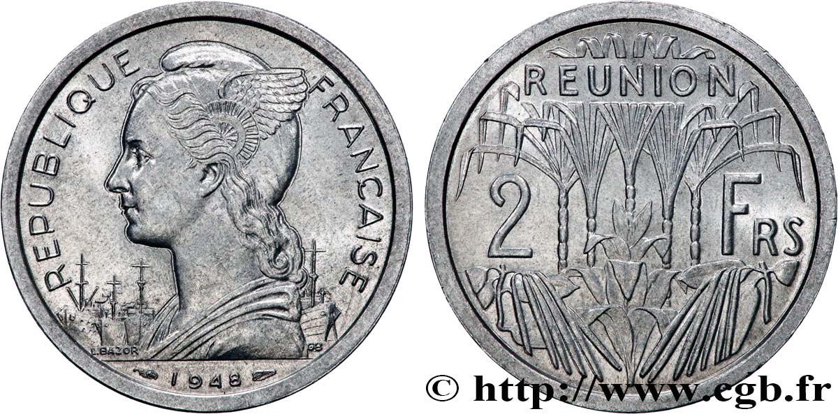 ISLA DE LA REUNIóN 2 Francs 1948 Paris SC 