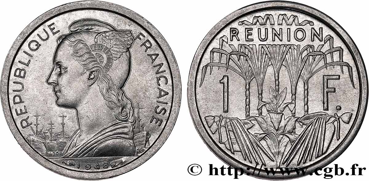 ÎLE DE LA RÉUNION 1 Franc 1948 Paris SPL 