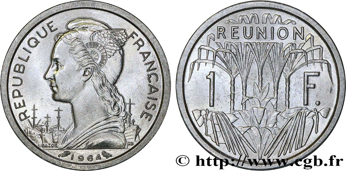 ISLA DE LA REUNIóN 1 Franc Marianne / canne à sucre 1964 Paris SC 