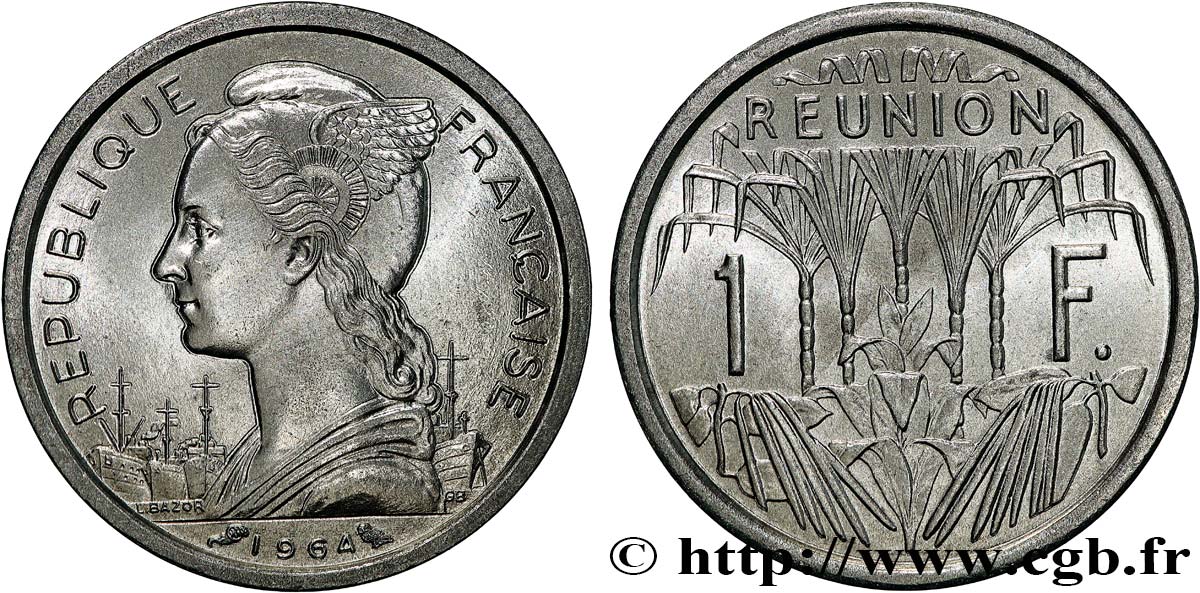 REUNION INSEL 1 Franc Marianne / canne à sucre 1964 Paris fST 