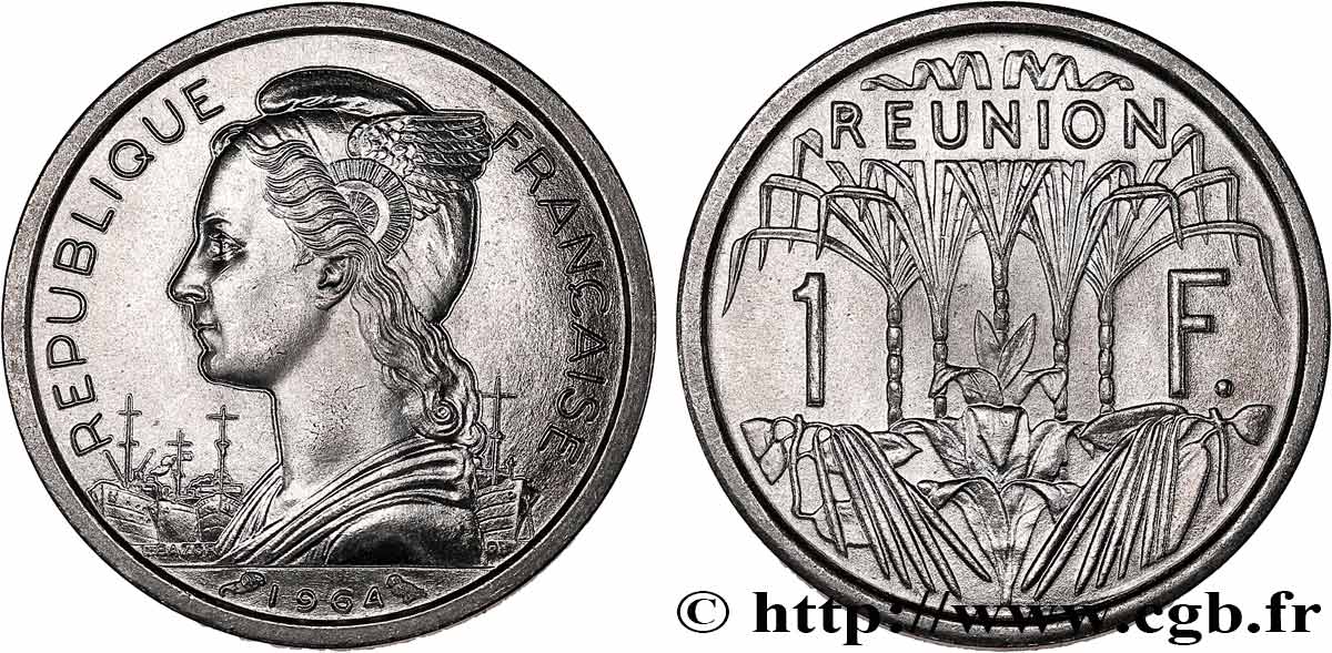 ISOLA RIUNIONE 1 Franc Marianne / canne à sucre 1964 Paris MS 