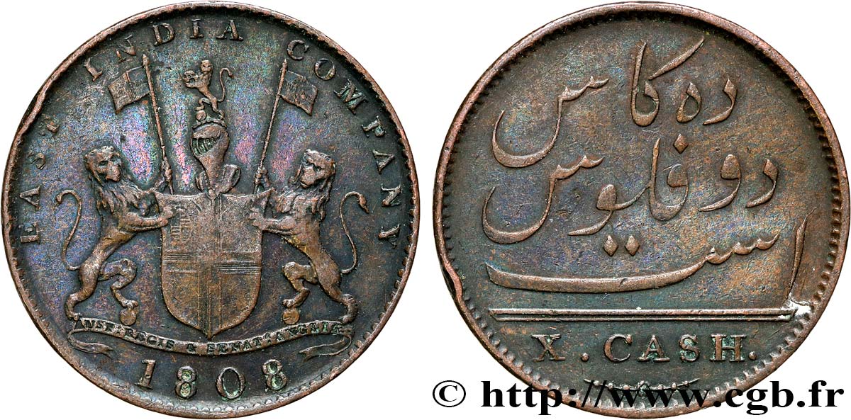 ILE DE FRANCE (MAURITIUS) X (10) Cash East India Company 1803 Madras VF 