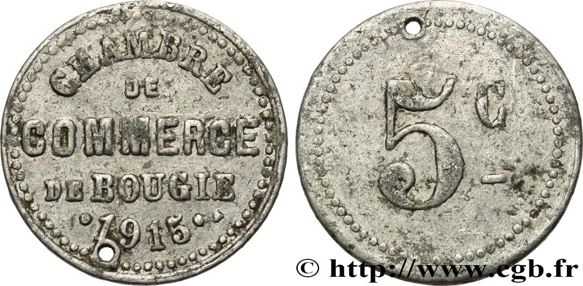ALGERIA 5 Centimes Chambre de commerce de Bougie 1915 BOUGIE VF 