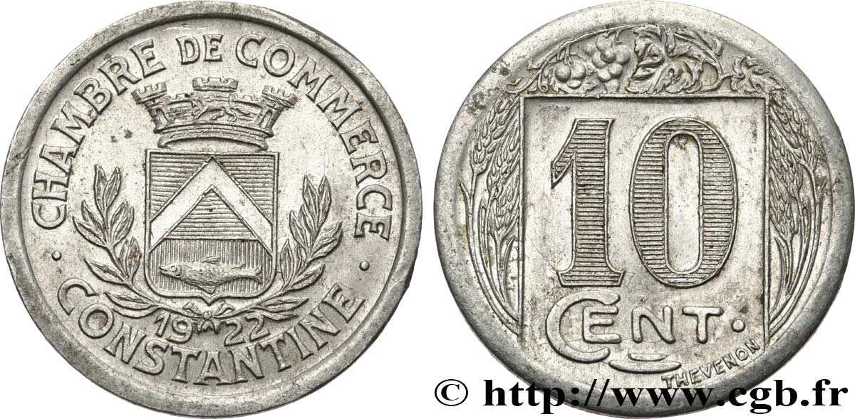 ALGÉRIE 10 Centimes Chambre de commerce de Constantine 1922 CONSTANTINE SUP 