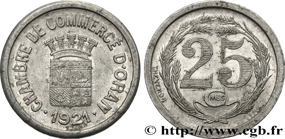 ARGELIA 25 Centimes Chambre de commerce d’Oran 1921 ORAN MBC 