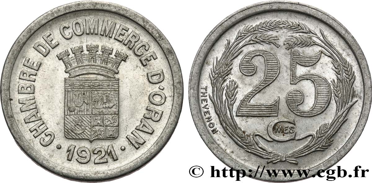ALGERIEN 25 Centimes Chambre de commerce d’Oran 1921 ORAN fVZ 