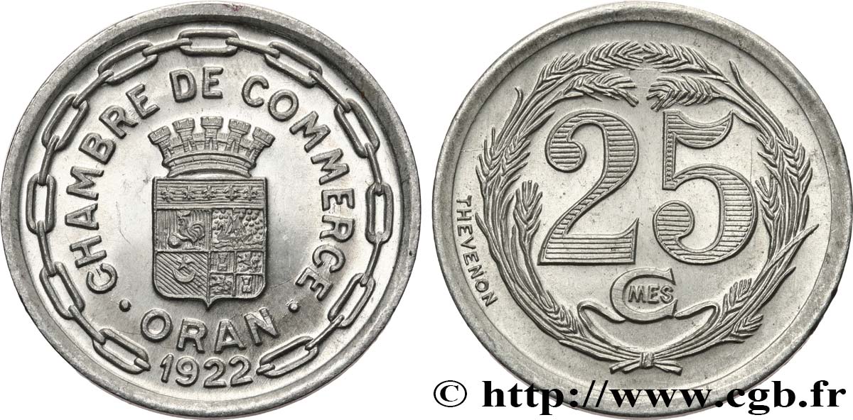 ARGELIA 25 Centimes Chambre de commerce d’Oran 1922 ORAN EBC 