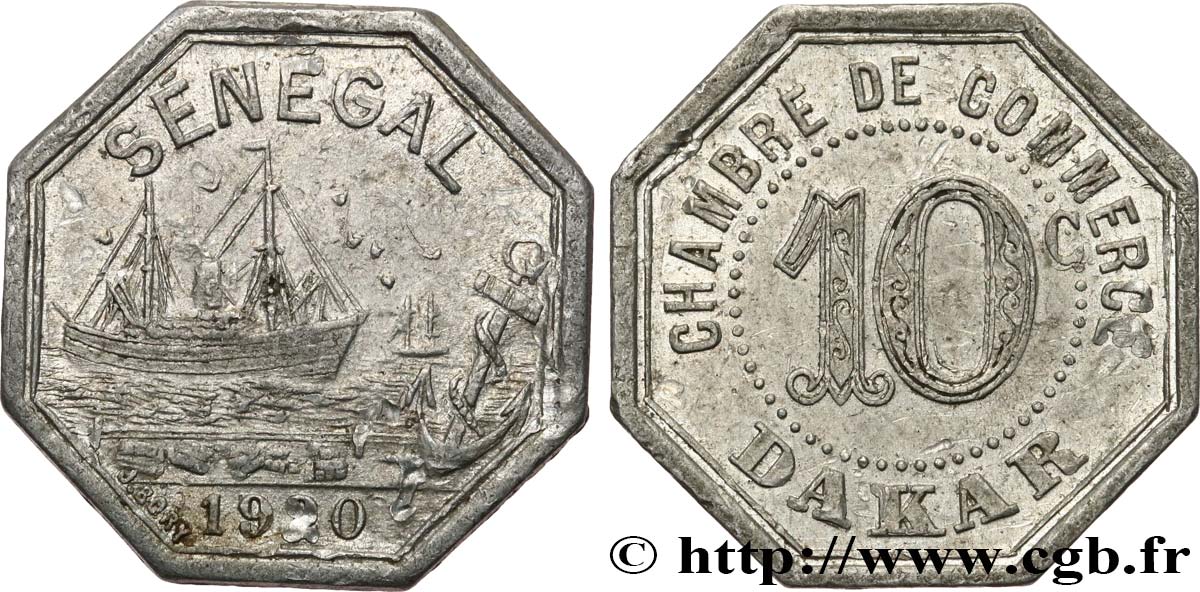 FRENCH AFRICA - SENEGAL 10 Centimes Chambre de Commerce de Dakar 1920 DAKAR XF 