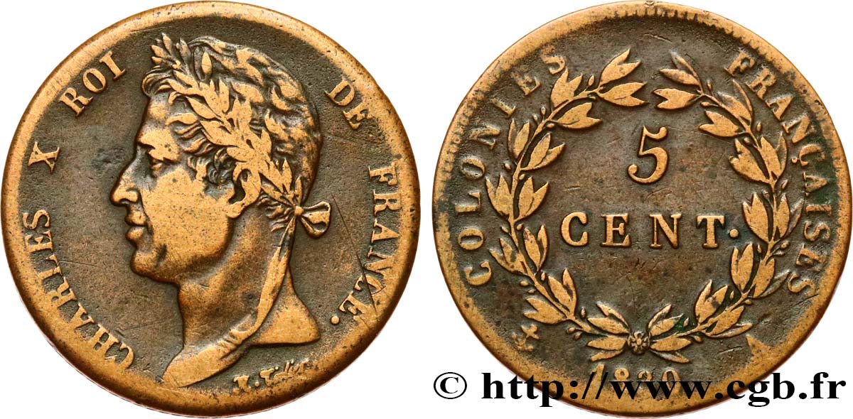COLONIES FRANÇAISES - Charles X, pour la Guyane 5 Centimes Charles X 1830 Paris - A TB+ 