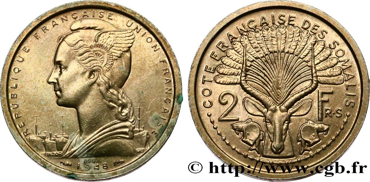 SOMALIA FRANCESE Essai de 2 Francs 1948 Paris MS 