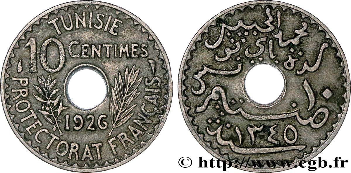 TUNEZ - Protectorado Frances 10 Centimes AH1345 1926 Paris MBC 