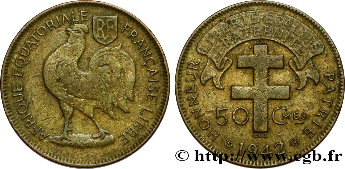 FRENCH EQUATORIAL AFRICA - FREE FRENCH FORCES 50 centimes 1942 Prétoria VF 