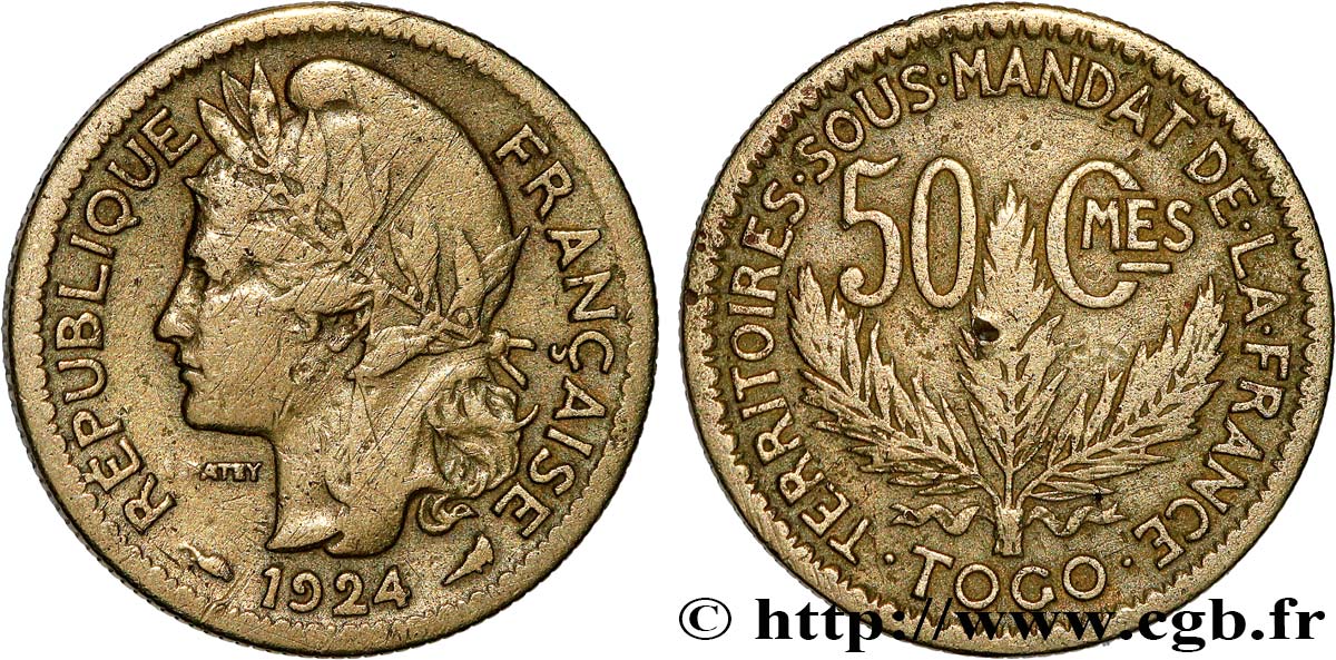 TOGO - FRANZÖSISCHE MANDAT 50 Centimes 1924 Paris fSS 