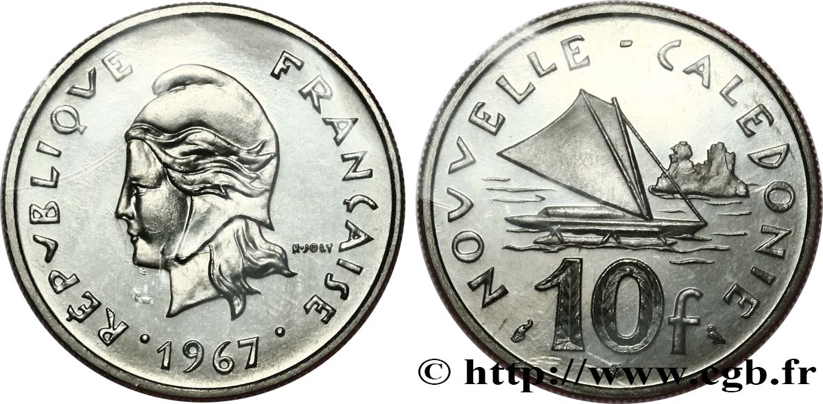 NEUKALEDONIEN 10 Francs Marianne / voilier 1967 Paris ST 