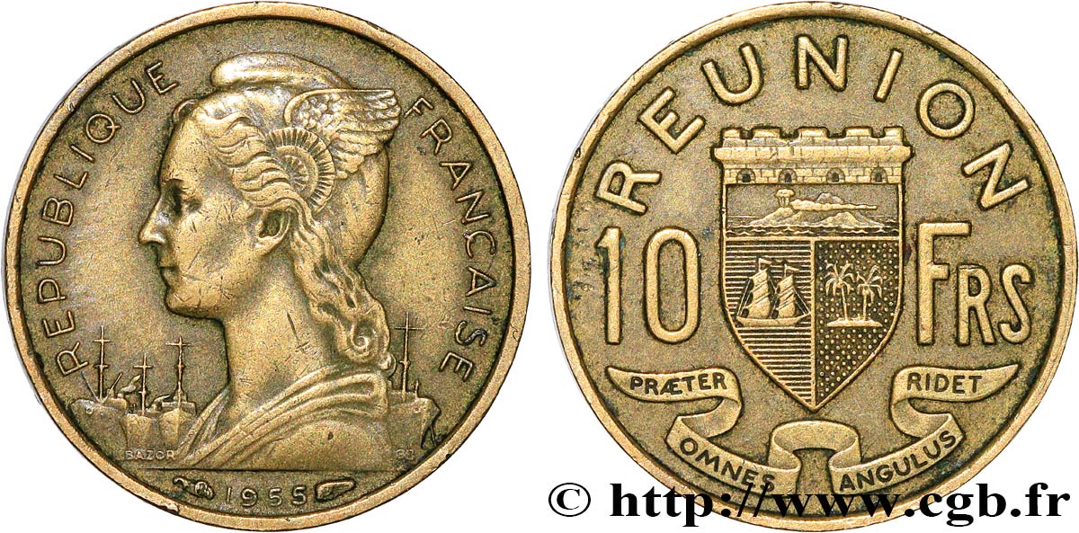 REUNION 10 Francs 1955 Paris XF 