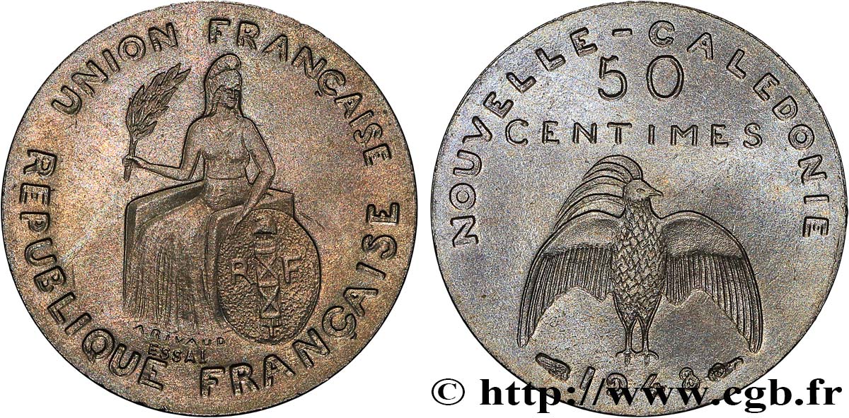 NOUVELLE CALÉDONIE Essai de 50 Centimes sans listel 1948 Paris SPL 