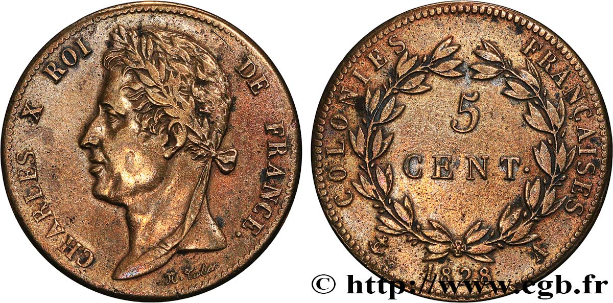 FRENCH COLONIES - Charles X, for Guyana 5 Centimes Charles X 1828 Paris - A VF 