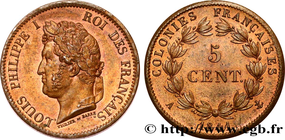 COLONIAS FRANCESAS - Louis-Philippe para Guadalupe 5 Centimes Louis Philippe Ier 1841 Paris - A EBC+ 