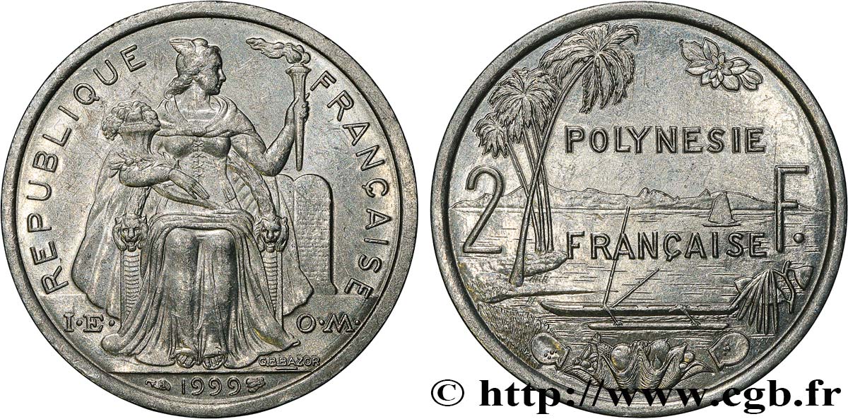 FRANZÖSISCHE-POLYNESIEN 2 Francs 1999 Paris fST 