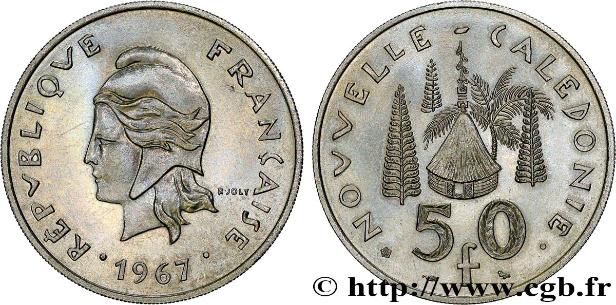 NEW CALEDONIA 50 Francs, frappe courante 1967 Paris MS 
