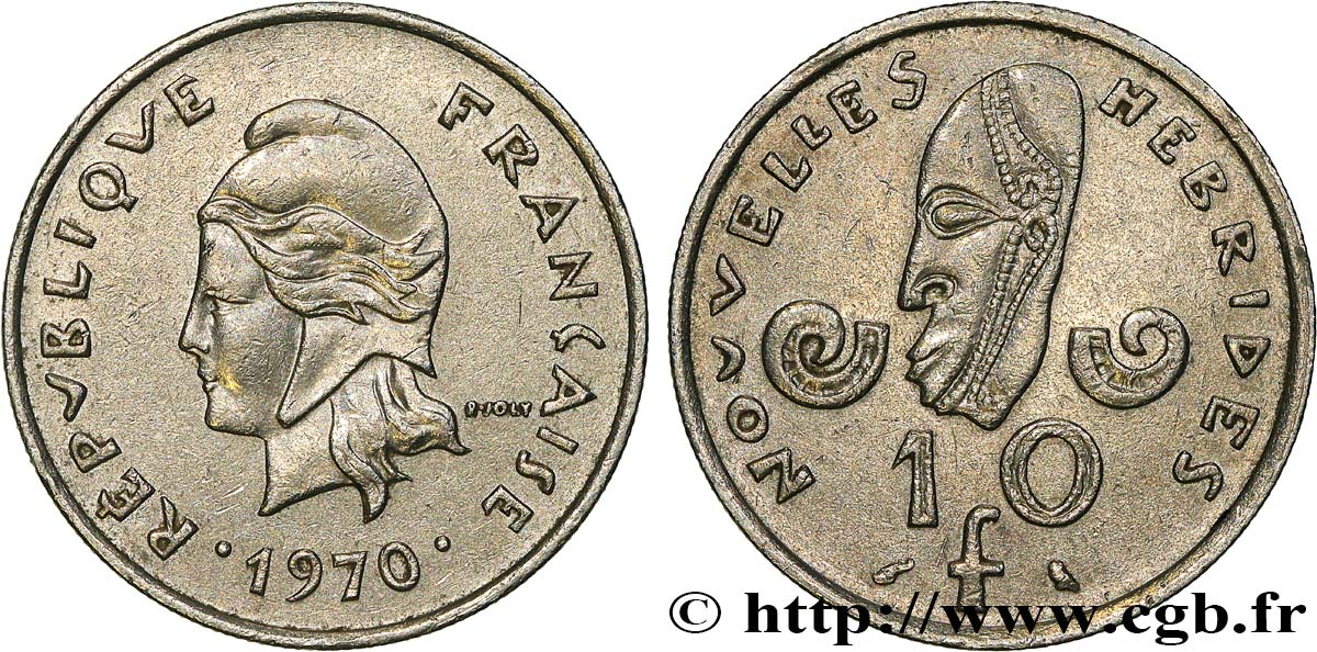 NEW HEBRIDES (VANUATU since 1980) 10 Francs 1970 Paris XF 