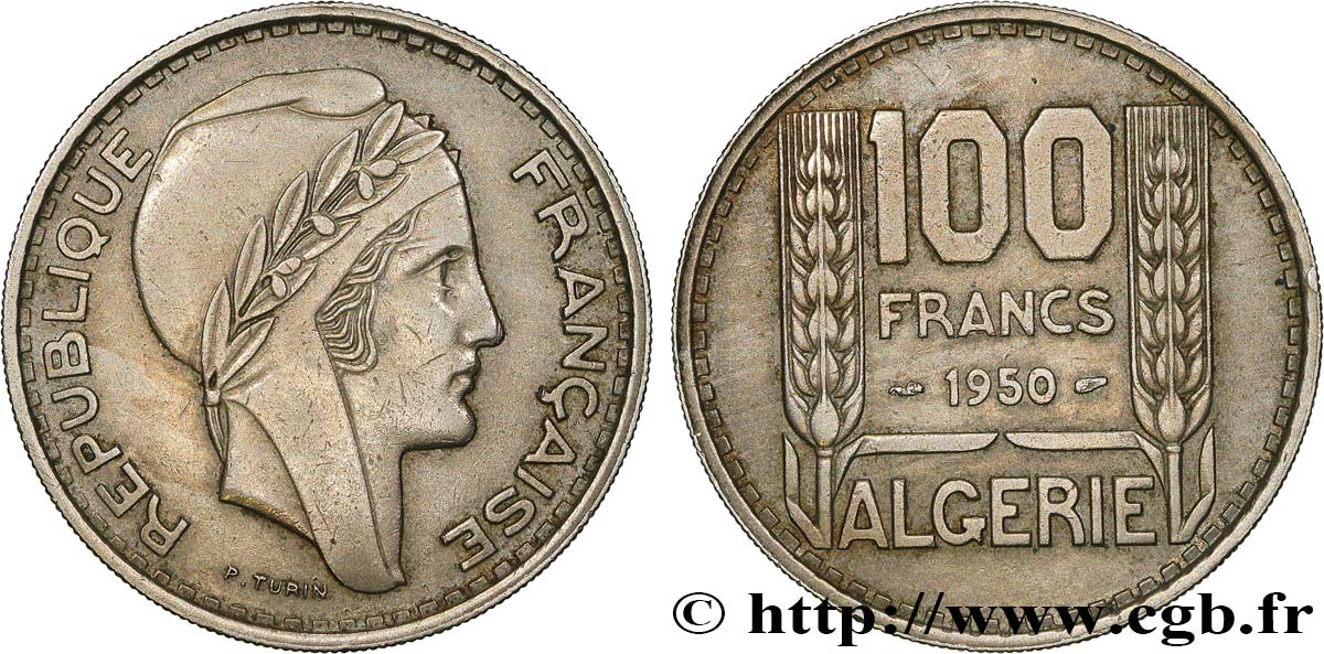 ALGERIA 100 Francs Turin 1950  AU 