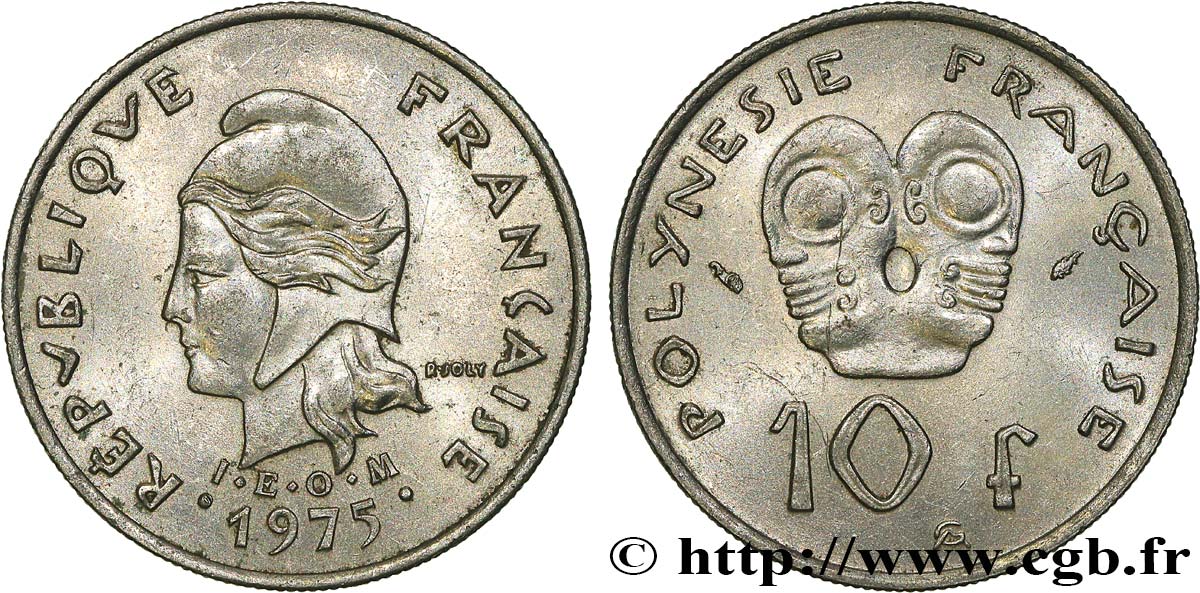 POLINESIA FRANCESE 10 Francs I.E.O.M Marianne 1975 Paris SPL 