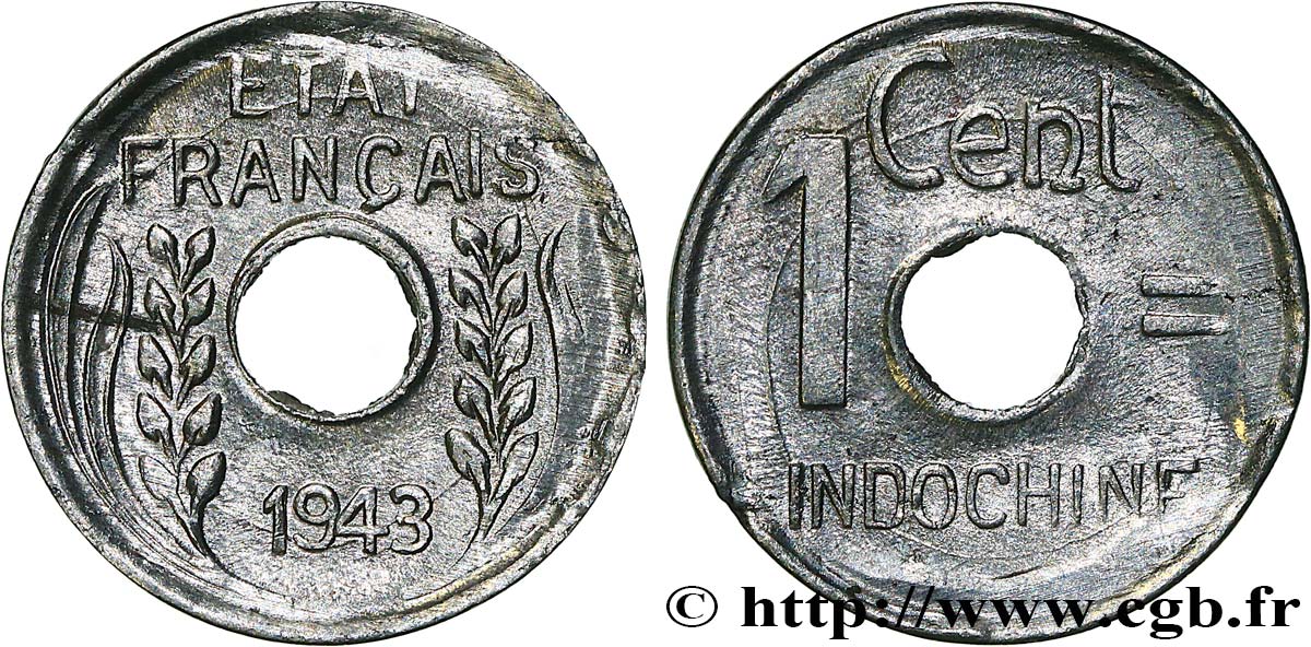FRENCH INDOCHINA 1 Centième 1943 Hanoï AU 