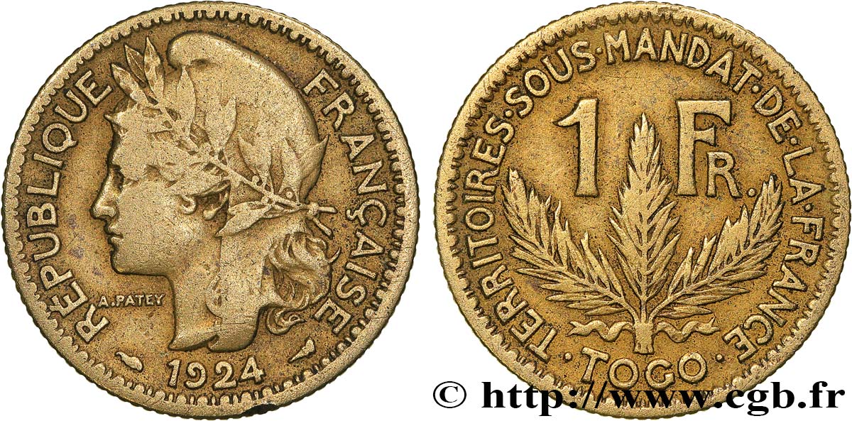 TOGO - Territorios sobre mandato frances 1 Franc 1924 Paris BC+ 