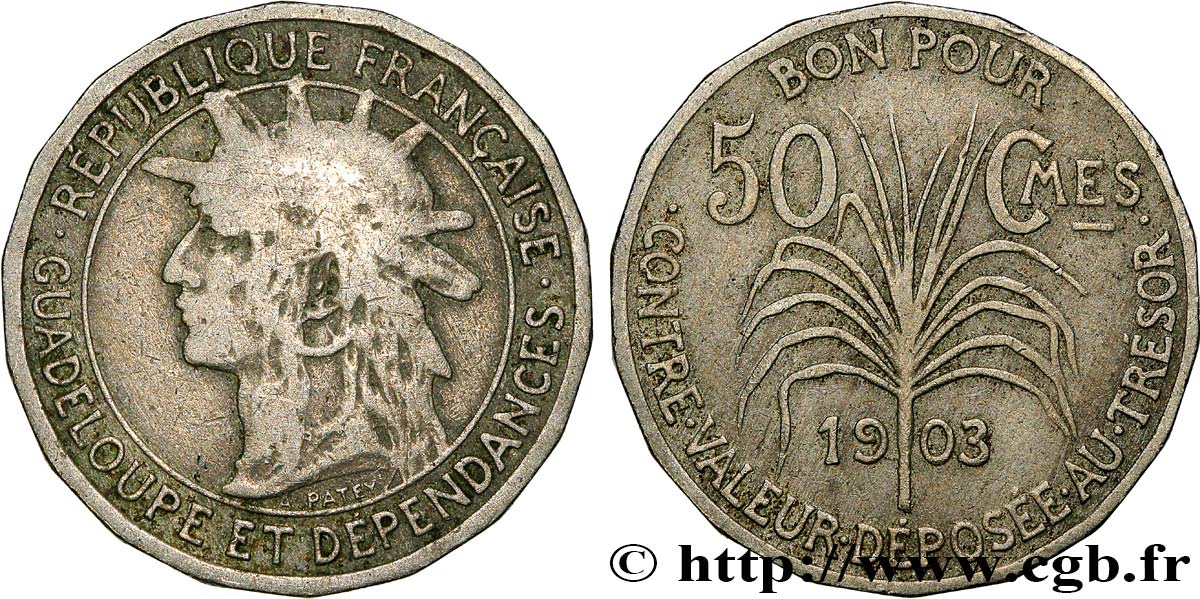 GUADELOUPE Bon pour 50 Centimes 1903  S 