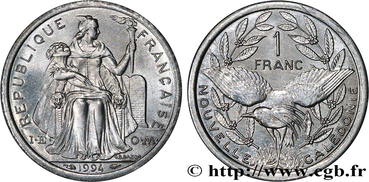 NOUVELLE CALÉDONIE 1 Franc I.E.O.M. 1994 Paris SPL 