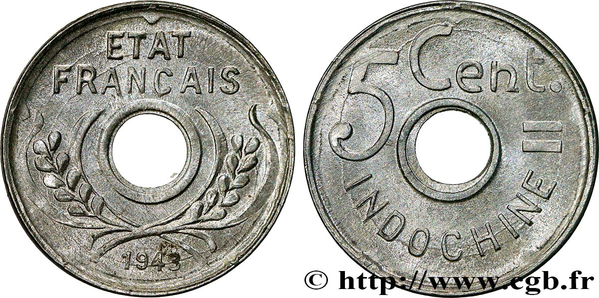 FRENCH INDOCHINA 5 Centièmes 1943 Hanoï MS 