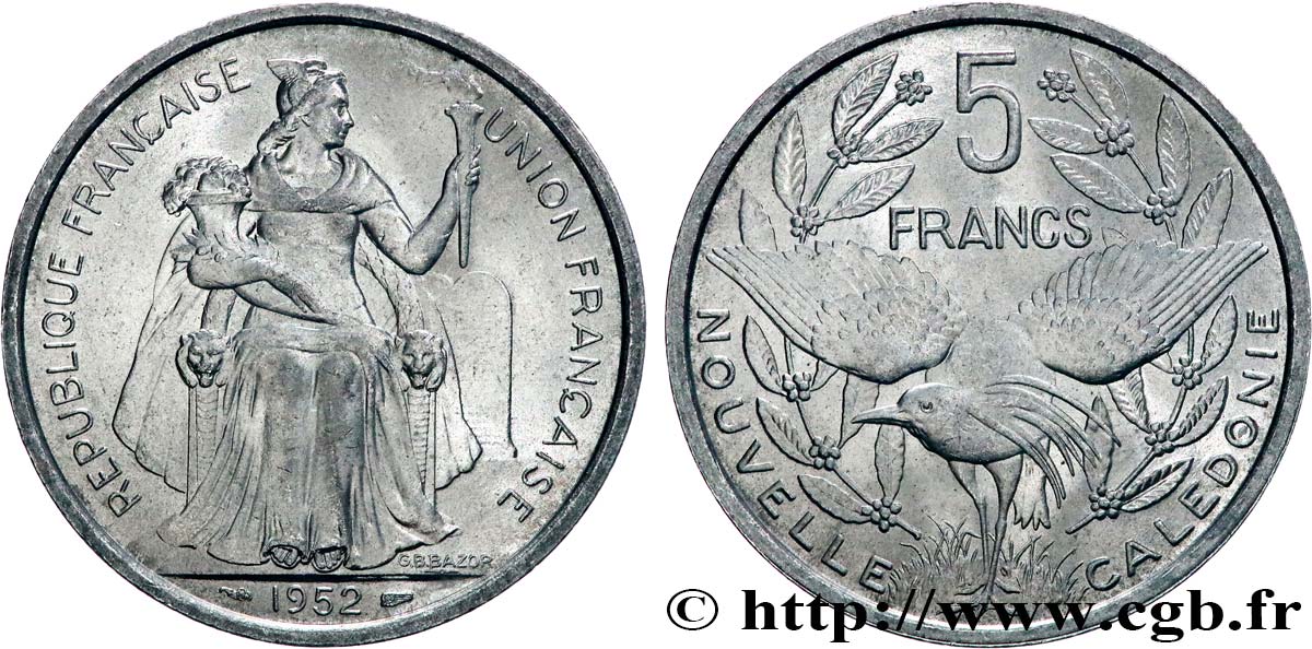 NEW CALEDONIA 5 Francs Union Française 1952 Paris MS 