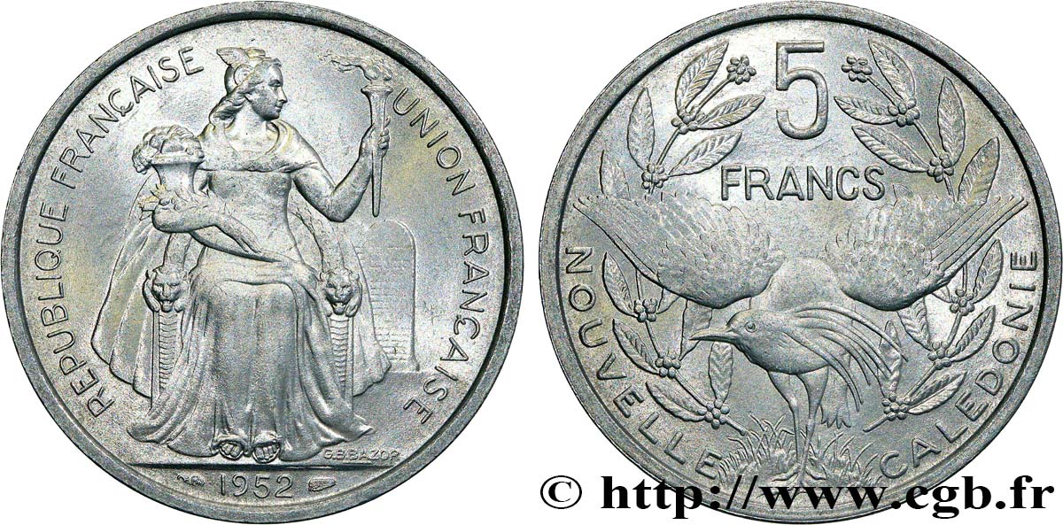 NUOVA CALEDONIA 5 Francs Union Française 1952 Paris MS 