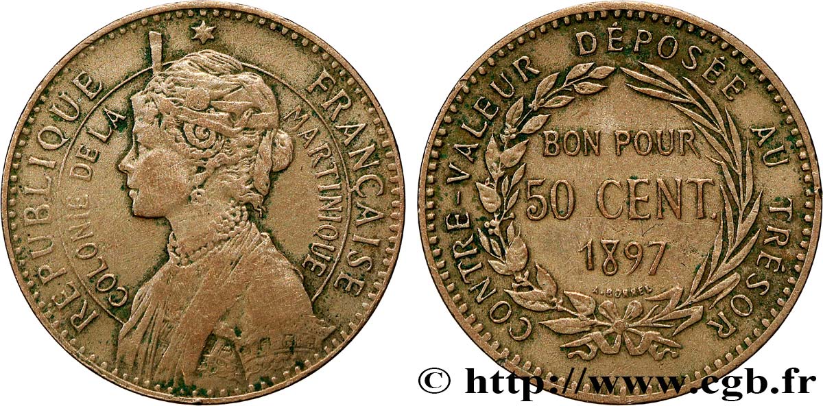 MARTINICA Bon pour 50 Centimes Colonie de la Martinique 1897 sans atelier BC 