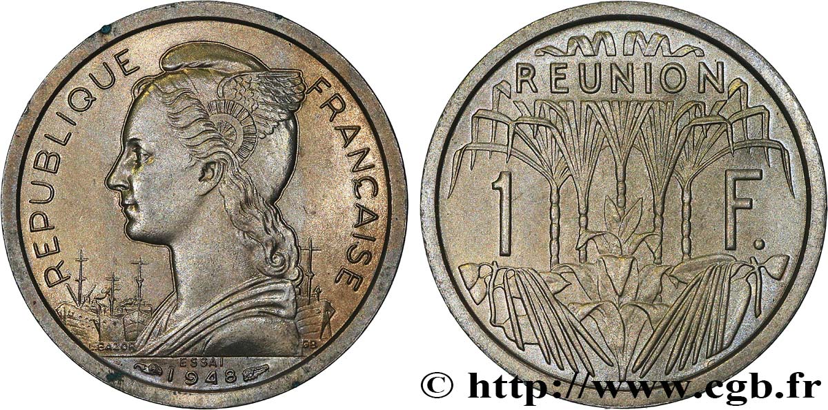 ÎLE DE LA RÉUNION 1 Franc Essai
 1948 Paris SPL 
