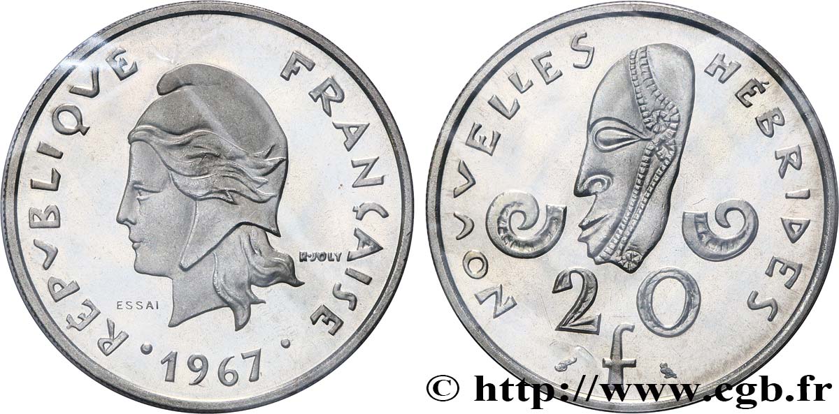 NOUVELLES HÉBRIDES (VANUATU depuis 1980) Essai de 20 Francs 1967 Paris FDC 