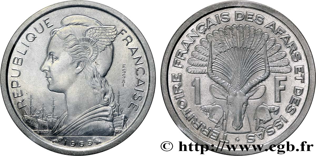 DJIBUTI - French Territory of the Afars and Issas  Essai de 1 Franc 1969 Paris MS70 