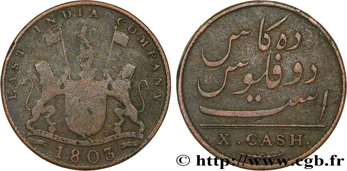 ISOLA DE FRANCIA (MAURITIUS) X (10) Cash East India Company 1803 Madras MB 