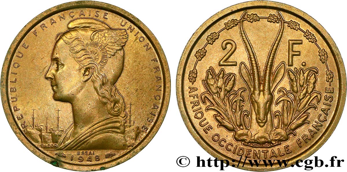 FRANZÖSISCHE WESTAFRIKA - FRANZÖSISCHE UNION Essai de 2 Francs 1948 Paris VZ 